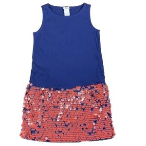 Crewcuts Navy shift dress with coral party discs Size 7